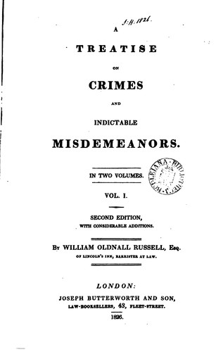 Cover for A Treatise on Crimes and Indictable Misdemeanors