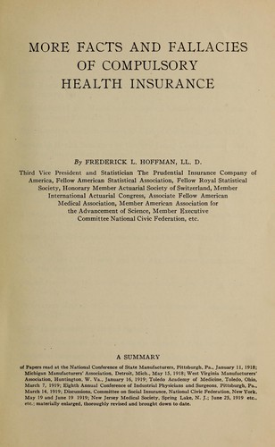 Cover for More facts and fallacies of compulsory health insurance