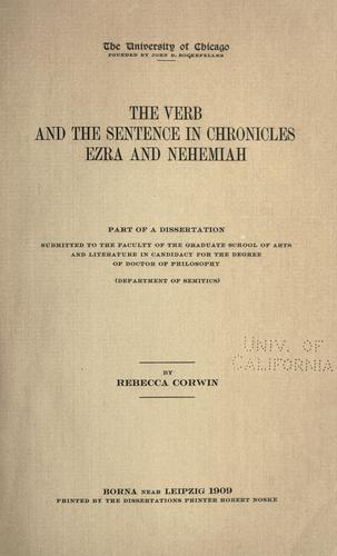 Cover for The verb and the sentence in Chronicles, Ezra and Nehemiah