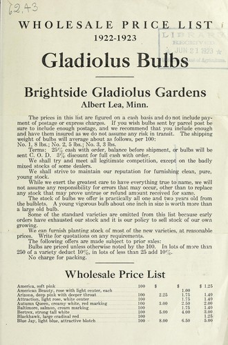 Cover for Wholesale price list 1922-1923