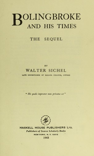 Cover for Bolingbroke and his times.