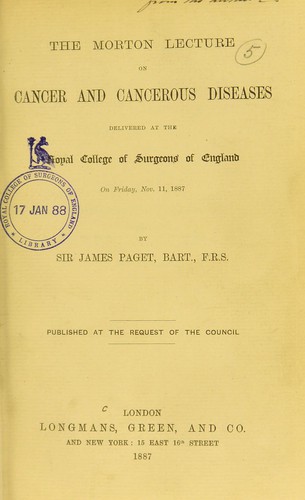 Cover for The Morton lecture on cancer and cancerous diseases