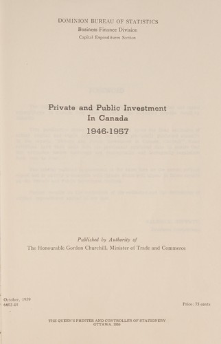 Cover for Private and public investment in Canada, 1946-1957.