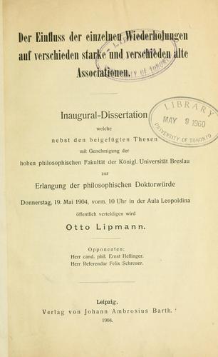 Cover for Einfluss der einzelnen Wiederholungen auf verschieden starke und verschieden alte Associationen.