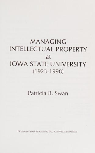 Cover for Managing intellectual property at Iowa State University (1923-1998)