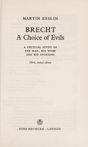 Cover for Brecht, a choice of evils