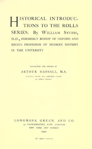 Cover for Historical introductions to the Rolls series.
