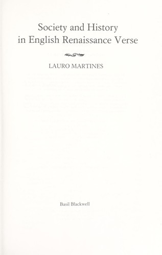 Cover for Society and history in English Renaissance verse