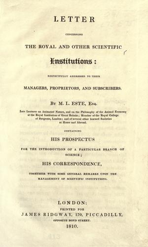 Cover for Letter concerning the Royal and other scientific institutions