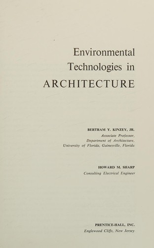 Cover for Environmental Technologies in Architecture