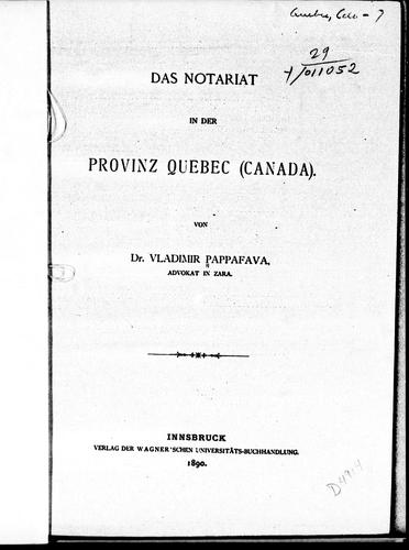 Cover for Das Notariat in der Provinz Quebec (Canada)