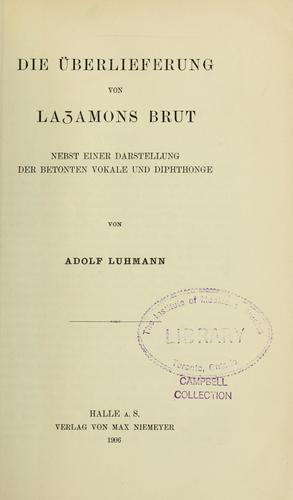 Cover for Die überlieferung von Layamons Brut