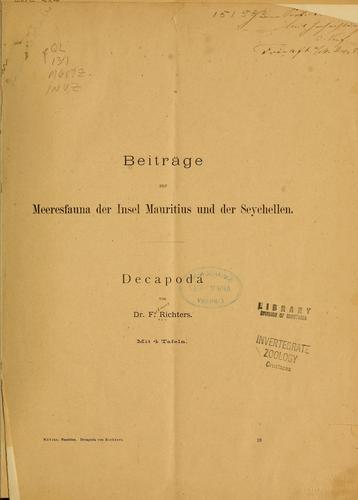 Cover for Beiträge zur Meeresfauna der Insel Mauritius und der Seychellen