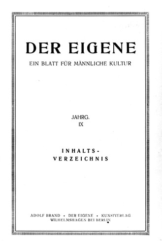 Cover for Der Eigene, Jahrgang IX