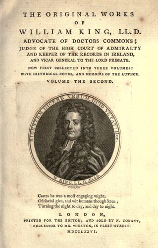 Cover for The original works of William King ...