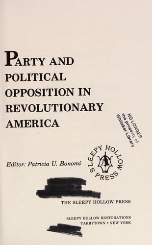 Cover for Party and political opposition in Revolutionary America