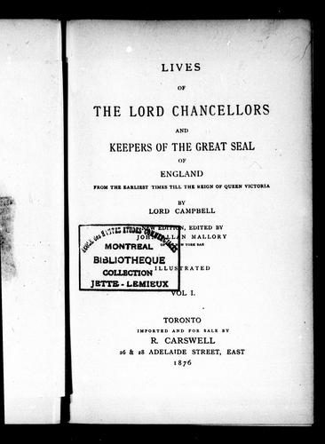 Cover for Lives of the lord chancellors and keepers of the great seal of England