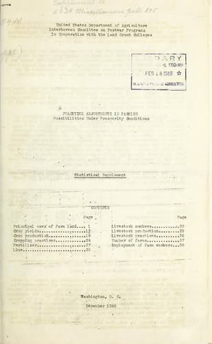 Cover for Peacetime adjustments in farming