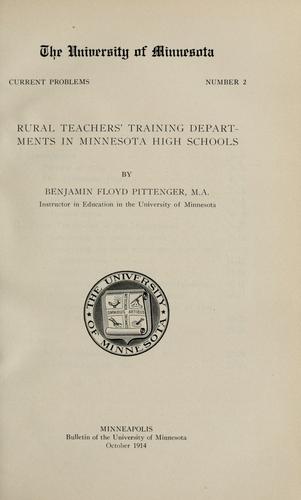 Cover for Rural teachers' training departments in Minnesota high schools