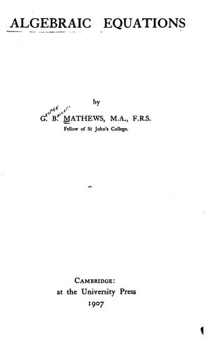 Cover for Algebraic equations.