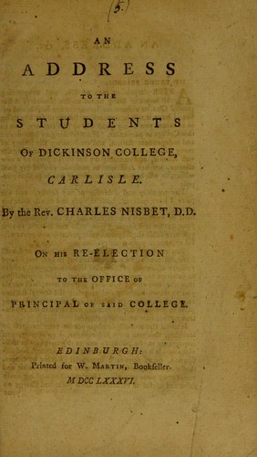 Cover for An address to the students of Dickinson College, Carlisle