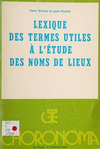 Cover for Lexique des termes utiles à l'étude des noms de lieux