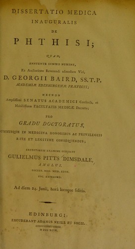 Cover for Dissertatio medica inauguralis de phthisi ...