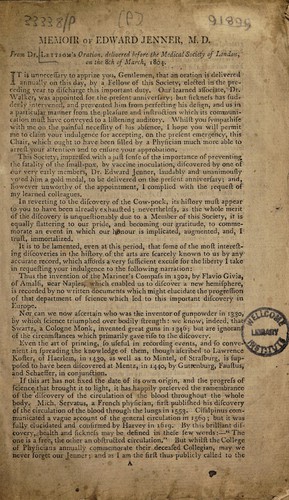 Cover for Memoir of Edward Jenner, M.D.