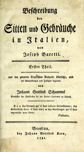 Cover for Beschreibung der Sitten und Gebräuche in Italien