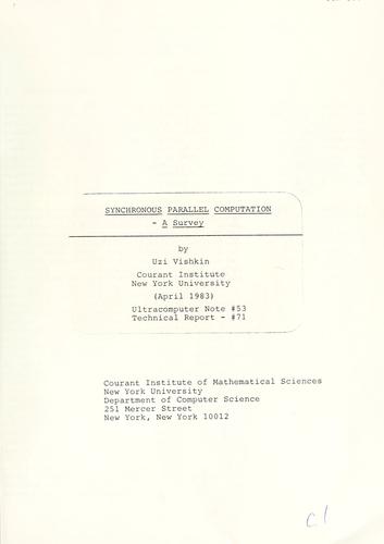 Cover for Synchronous parallel computation - a survey.