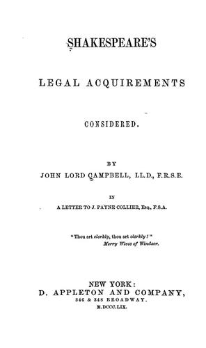 Cover for Shakespeare's legal acquirements considered