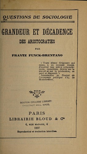 Cover for Grandeur et décadence des aristocraties