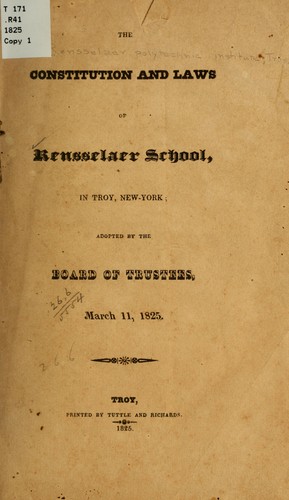 Cover for The constitution and laws of Rensselaer school, in Troy, New-York
