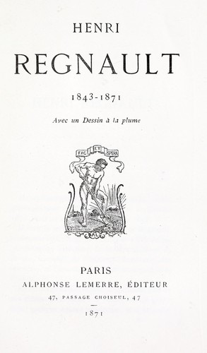 Cover for Henri Regnault, 1843-1871