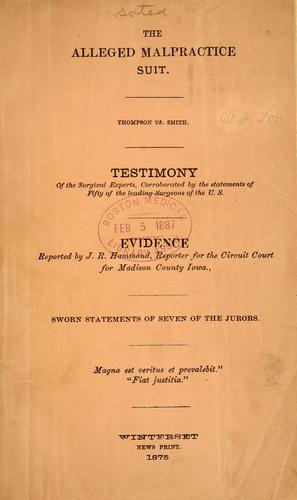Cover for The alleged malpractice suit.