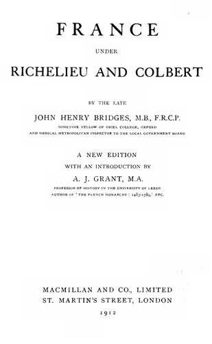 Cover for France under Richelieu and Colbert