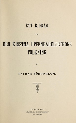 Cover for Ett bidrag till den kristna uppenbarelsetrons tolkning