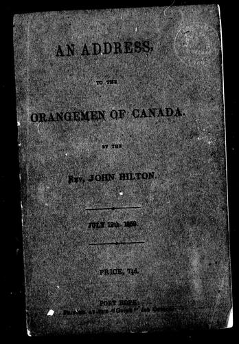 Cover for An address to the Orangemen of Canada