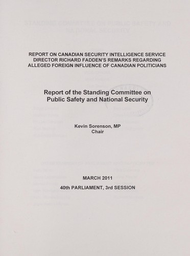 Cover for Report on Canadian Security Intelligence Service director Richard Fadden's remarks regarding alleged foreign influence of Canadian politicians