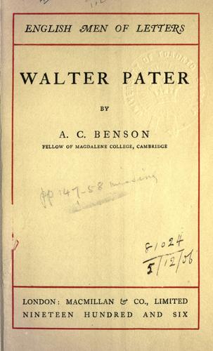 Cover for Walter Pater.