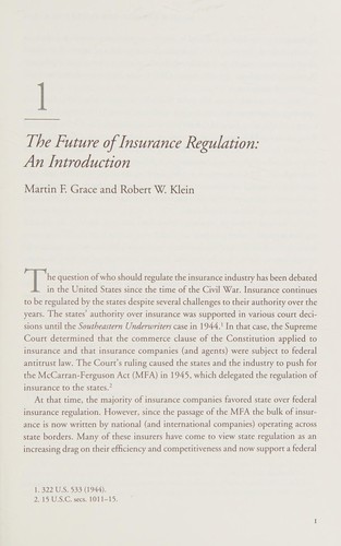 Cover for The future of insurance regulation in the United States