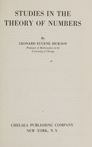 Cover for Studies in the theory of numbers.