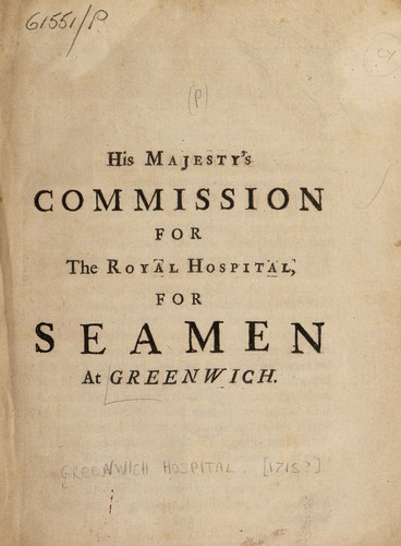 Cover for His Majesty's Commission for the Royal Hospital, for Seamen at Greenwich