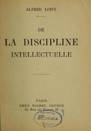 Cover for De la discipline intellectuelle