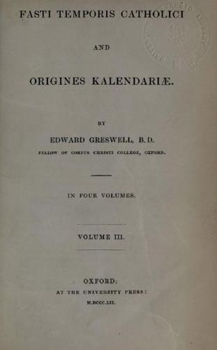Cover for Fasti Temporis Catholici and Origines kalendariae