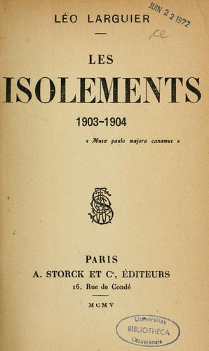 Cover for Les isolements, 1903-1904