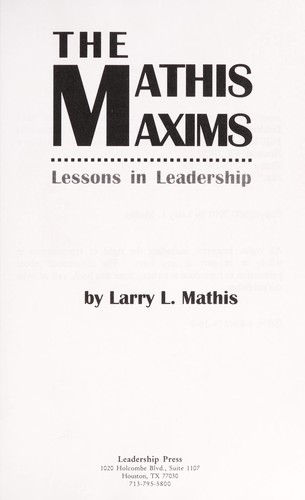 Cover for The Mathis maxims