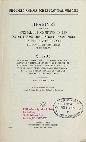 Cover for Impounded animals for educational purposes