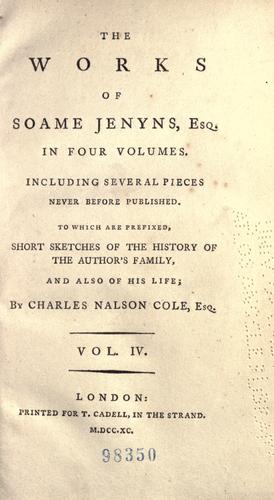 Cover for The works of Soame Jenyns,esq. ...