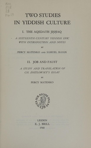 Cover for Two studies in Yiddish culture. I. The Aqedath Jishaq.
